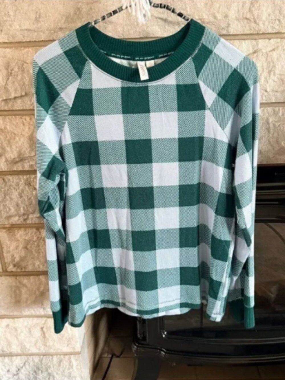 *5 for $45* Joyspun Green and Baby Blue Plaid Knit Top Small 0-2